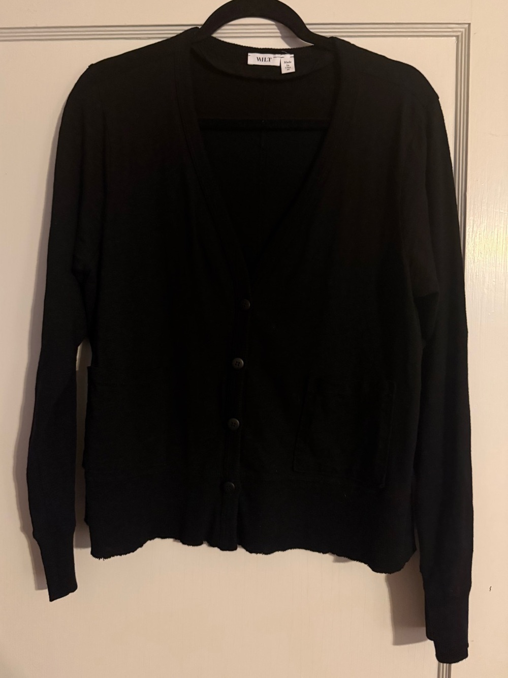 Wilt V-Neck raw edge hem black medium Cardigan